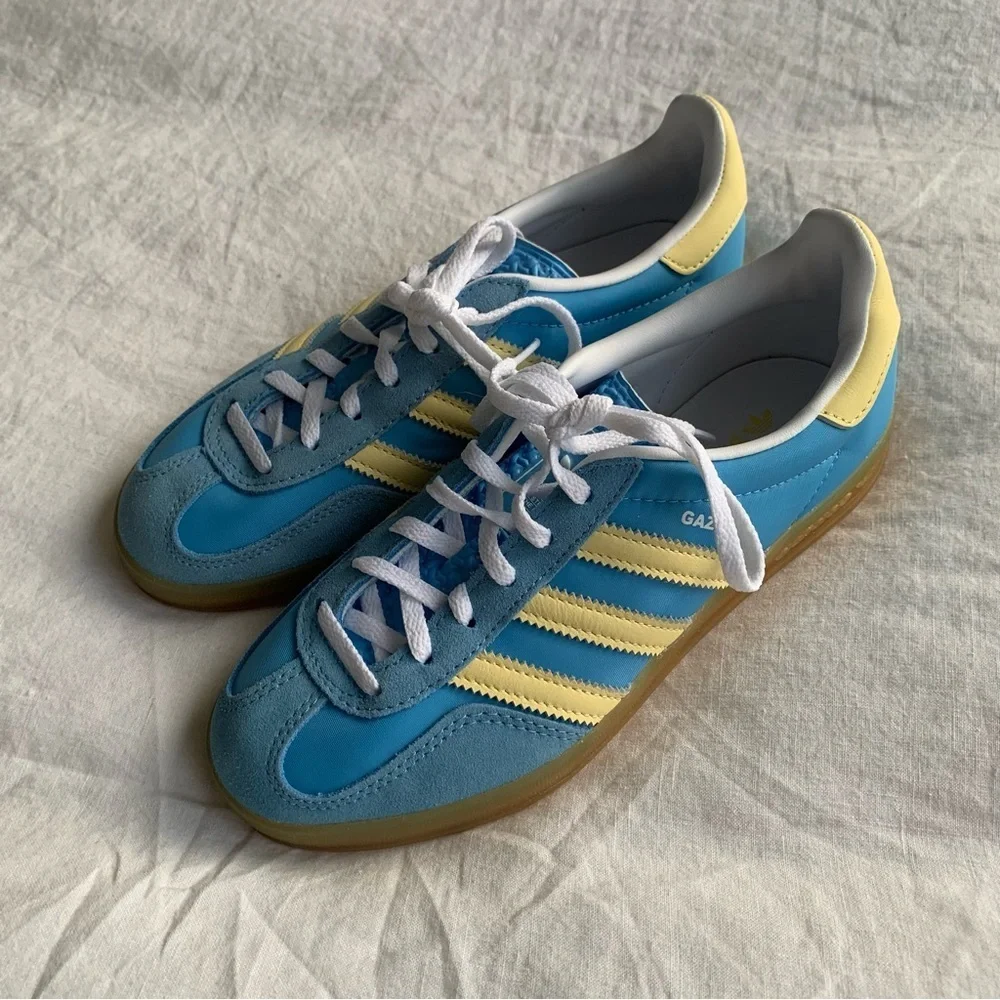 Adidas Originals Gazelle Indoors Leather Suede Sneakers Blue Yellow